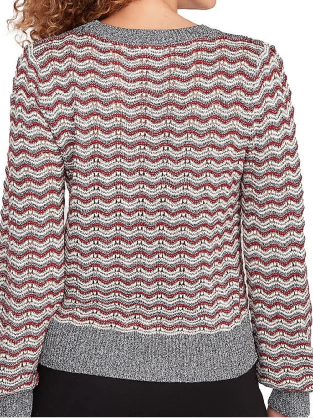 Skye's the Limit Red, Gray and White Wave Stripe Crew Sweater